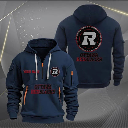 [FAN EXCLUSIVE] NEW CUSTOMIZED CFL02 OTT OTTAWA REDBLACKS MUTICOLOR QUARTER ZIP HOODIE
