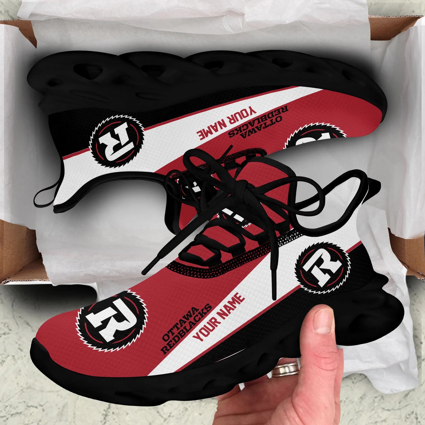 [FAN EXCLUSIVE] NEW CUSTOMIZED CFL02 OTT OTTAWA REDBLACKS MAX SOUL SHOES