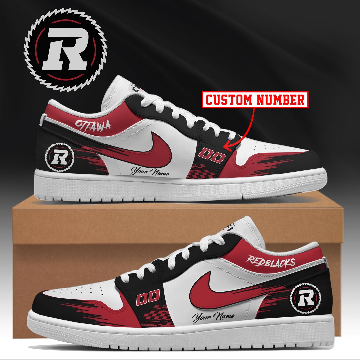 [FAN EXCLUSIVE] NEW CUSTOMIZED CFL02 OTT OTTAWA REDBLACKS AIR JORDAN LOW SHOES