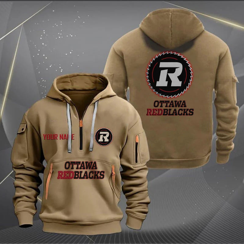 [FAN EXCLUSIVE] NEW CUSTOMIZED CFL02 OTT OTTAWA REDBLACKS MUTICOLOR QUARTER ZIP HOODIE