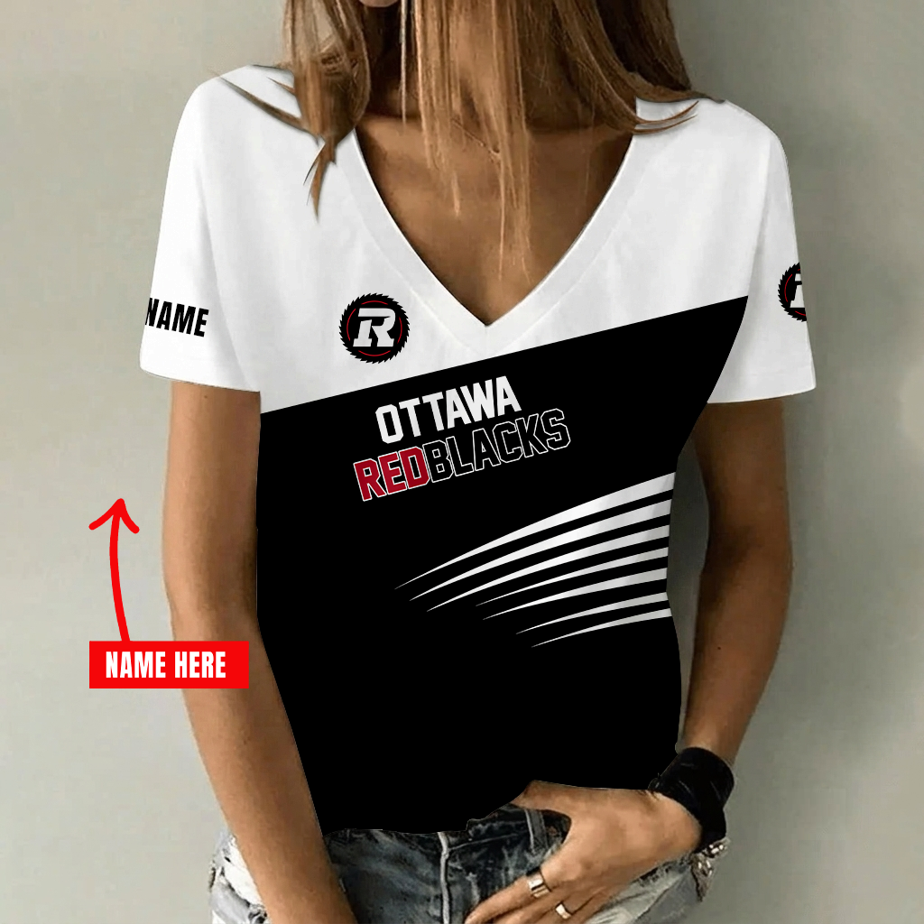 [FAN EXCLUSIVE] NEW CUSTOMIZED CFL02 OTT OTTAWA REDBLACKS STRAPPY V-NECK FEMALE SHIRT