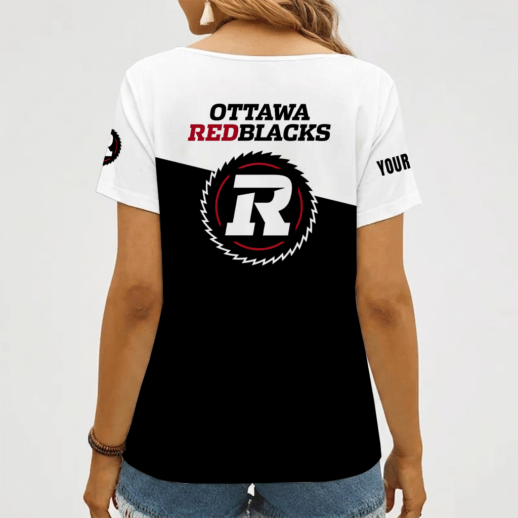 [FAN EXCLUSIVE] NEW CUSTOMIZED CFL02 OTT OTTAWA REDBLACKS STRAPPY V-NECK FEMALE SHIRT