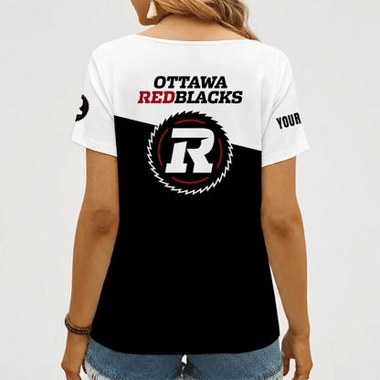 [FAN EXCLUSIVE] NEW CUSTOMIZED CFL02 OTT OTTAWA REDBLACKS STRAPPY V-NECK FEMALE SHIRT