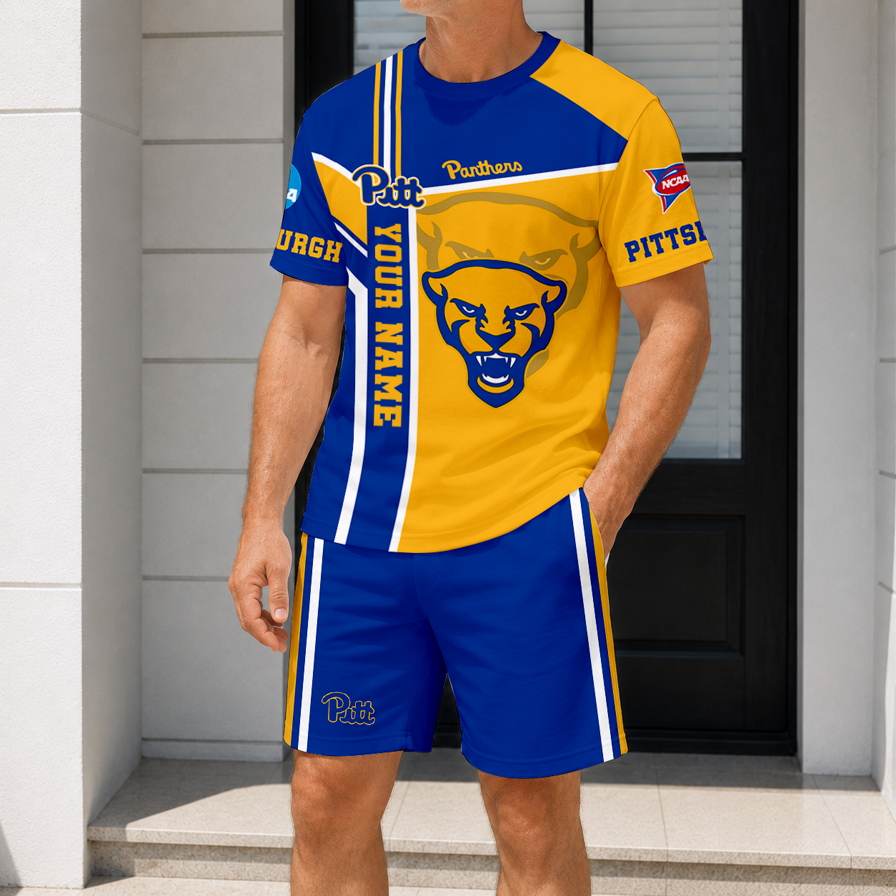 ELITE EDITION - NEW CUSTOMIZED NCAA FBS02 PIP PITTSBURGH PANTHERS T-SHIRT & SHORT PANTS SET