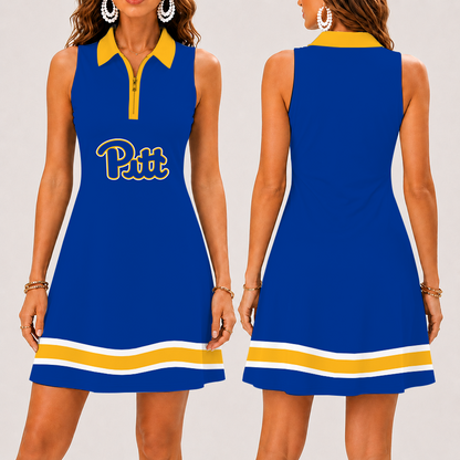 [FAN FAVORITE] NEW CUSTOMIZED NCAA FBS02 PIP PITTSBURGH PANTHERS WOMEN'S ZIP SLEEVELESS POLO DRESS