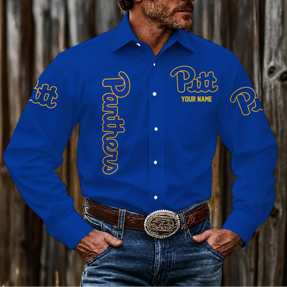LIMITED EDITION - NEW CUSTOMIZED NCAA FBS02 PIP PITTSBURGH PANTHERS MEN'S LONG SLEEVE BUTTON-UP SHIRT