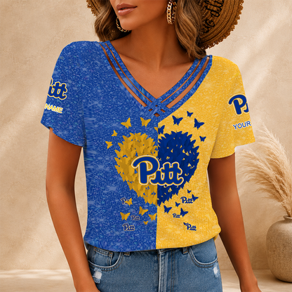 [FAN FAVORITE] NEW CUSTOMIZED NCAA FBS02 PIP PITTSBURGH PANTHERS V-NECK SHIRT