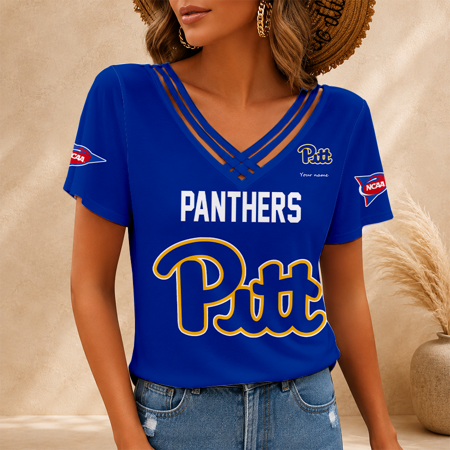 [FAN FAVORITE] NEW CUSTOMIZED NCAA FBS02 PIP PITTSBURGH PANTHERS V-NECK SHIRT