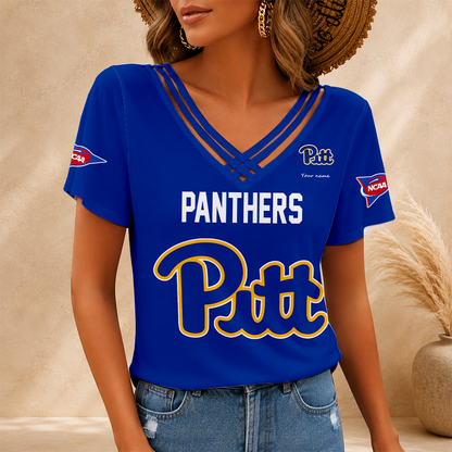 [FAN FAVORITE] NEW CUSTOMIZED NCAA FBS02 PIP PITTSBURGH PANTHERS V-NECK SHIRT
