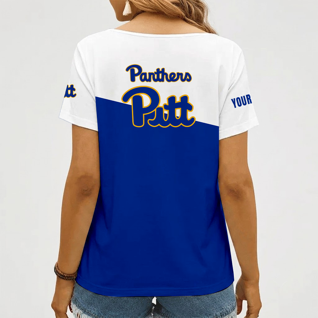 [FAN FAVORITE] NEW CUSTOMIZED NCAA FBS02 PIP PITTSBURGH PANTHERS V-NECK FEMALE SHIRT