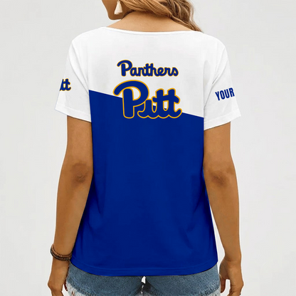 [FAN FAVORITE] NEW CUSTOMIZED NCAA FBS02 PIP PITTSBURGH PANTHERS V-NECK FEMALE SHIRT