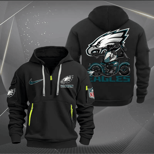 [SPECIAL OFFER] NEW CUSTOMIZED NFL02 PPE PHILADELPHIA EAGLES MUTICOLOR QUARTER ZIP HOODIE