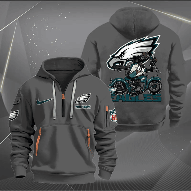 [SPECIAL OFFER] NEW CUSTOMIZED NFL02 PPE PHILADELPHIA EAGLES MUTICOLOR QUARTER ZIP HOODIE