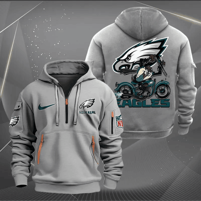 [SPECIAL OFFER] NEW CUSTOMIZED NFL02 PPE PHILADELPHIA EAGLES MUTICOLOR QUARTER ZIP HOODIE