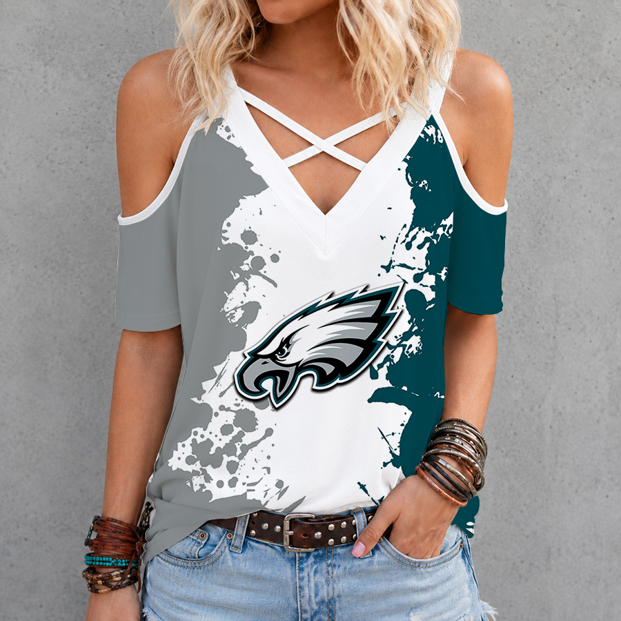 [SPECIAL OFFER] NEW CUSTOMIZED NFL02 PPE PHILADELPHIA EAGLES CRISS CROSS V-NECK TOP