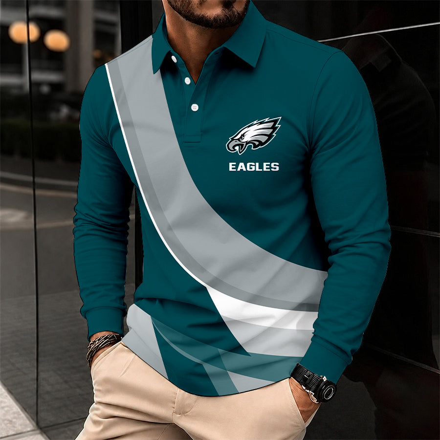 [SPECIAL OFFER] NEW CUSTOMIZED NFL02 PPE PHILADELPHIA EAGLES LONG SLEEVE POLO SHIRT