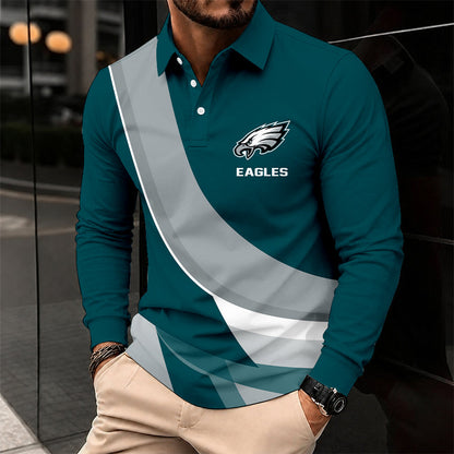 [SPECIAL OFFER] NEW CUSTOMIZED NFL02 PPE PHILADELPHIA EAGLES LONG SLEEVE POLO SHIRT
