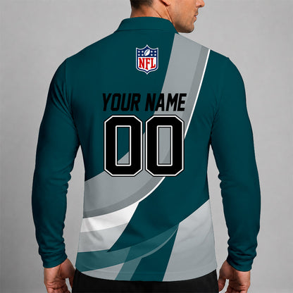 [SPECIAL OFFER] NEW CUSTOMIZED NFL02 PPE PHILADELPHIA EAGLES LONG SLEEVE POLO SHIRT