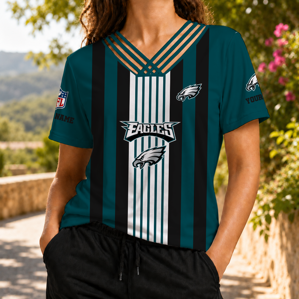 VIRAL EDITION - NEW CUSTOMIZED NFL02 PPE PHILADELPHIA EAGLES V-NECK SHIRT