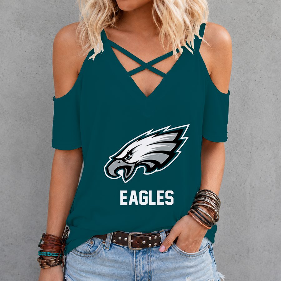 LIMITED EDITION - NEW CUSTOMIZED NFL02 PPE PHILADELPHIA EAGLES CRISS CROSS V-NECK TOP