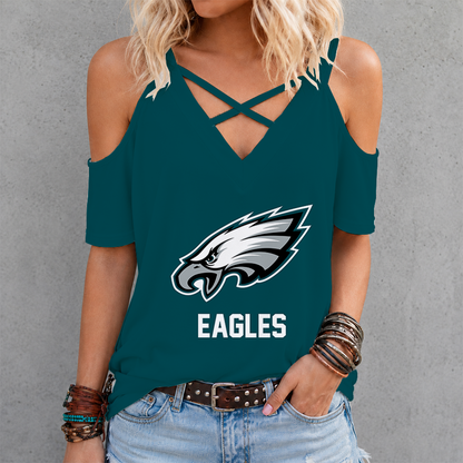LIMITED EDITION - NEW CUSTOMIZED NFL02 PPE PHILADELPHIA EAGLES CRISS CROSS V-NECK TOP