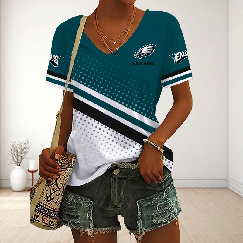 LIMITED EDITION - NEW CUSTOMIZED NFL02 PPE PHILADELPHIA EAGLES V-NECK FEMALE SHIRT