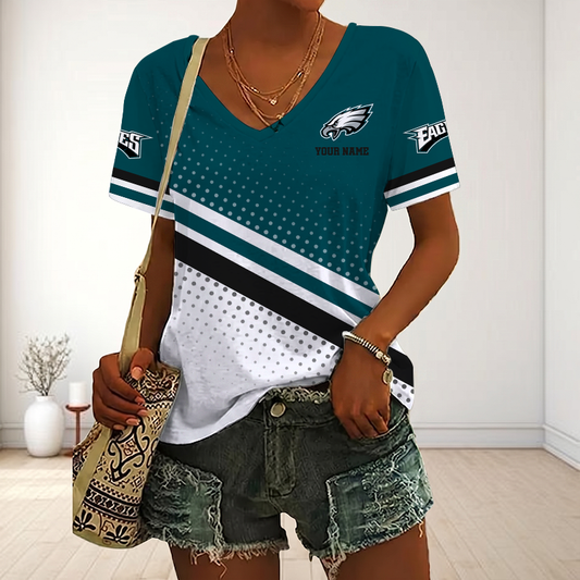 LIMITED EDITION - NEW CUSTOMIZED NFL02 PPE PHILADELPHIA EAGLES V-NECK FEMALE SHIRT