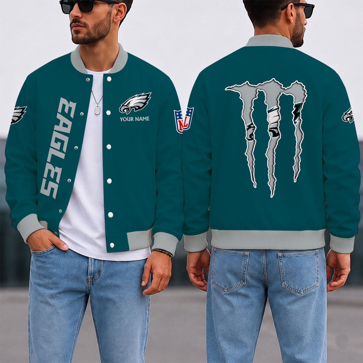 LIMITED EDITION - NEW CUSTOMIZED NFL02 PPE PHILADELPHIA EAGLES SATIN VARSITY & BASEBALL JACKET