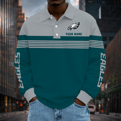 LIMITED EDITION - NEW CUSTOMIZED NFL02 PPE PHILADELPHIA EAGLES LONG SLEEVE POLO SHIRT