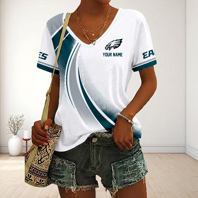 LIMITED EDITION - NEW CUSTOMIZED NFL02 PPE PHILADELPHIA EAGLES V-NECK FEMALE SHIRT