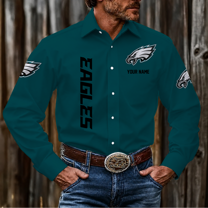 LIMITED EDITION - NEW CUSTOMIZED NFL02 PPE PHILADELPHIA EAGLES MEN'S LONG SLEEVE BUTTON-UP SHIRT
