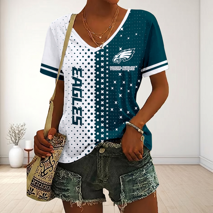 LIMITED EDITION - NEW CUSTOMIZED NFL02 PPE PHILADELPHIA EAGLES V-NECK FEMALE SHIRT