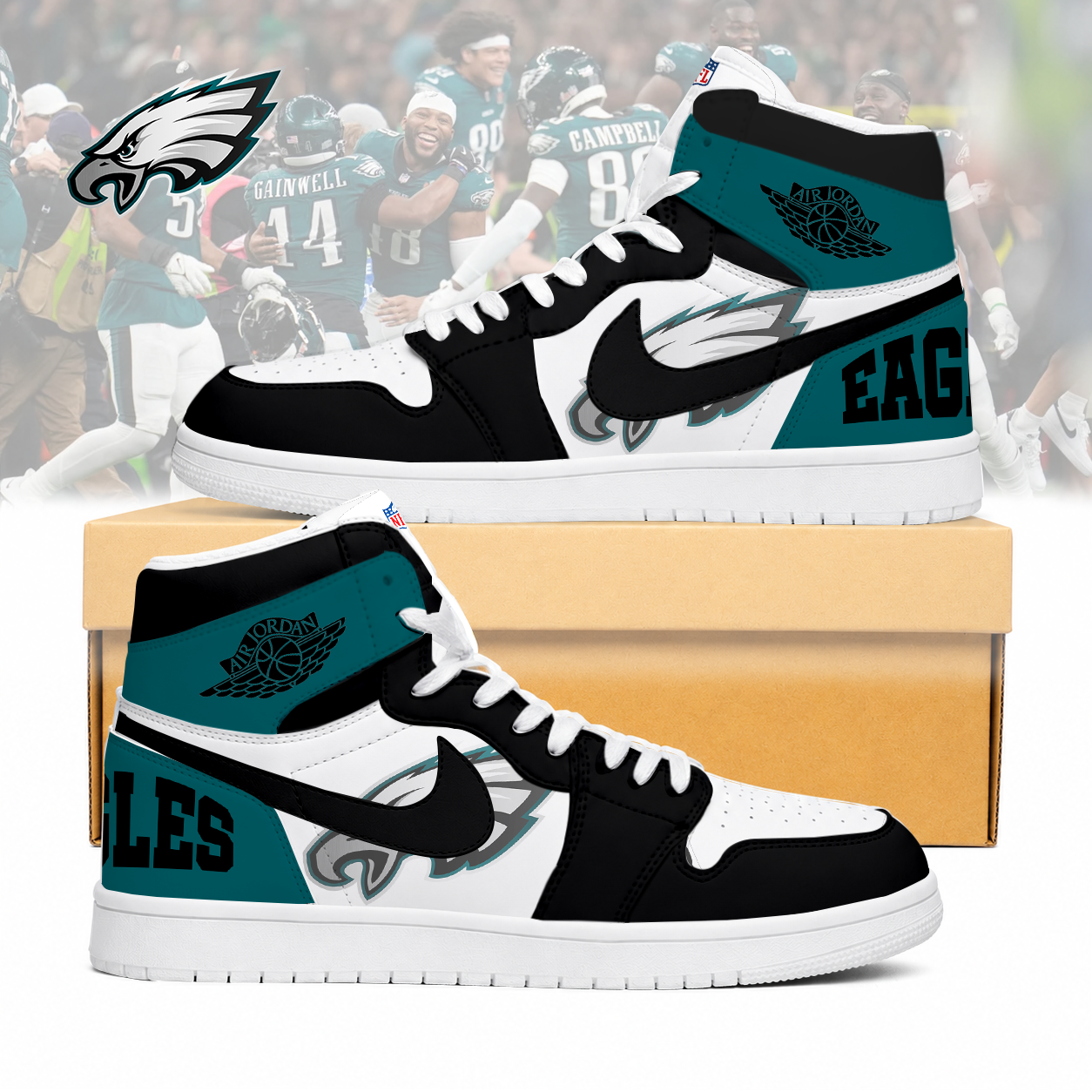 LIMITED EDITION - NEW CUSTOMIZED NFL02 PPE PHILADELPHIA EAGLES AIR JORDAN SNEAKERS