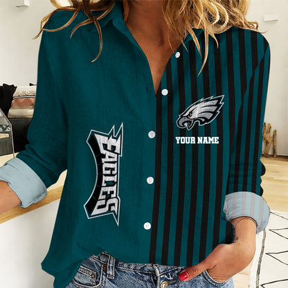 ELITE EDITION - NEW CUSTOMIZED NFL02 PPE PHILADELPHIA EAGLES WOMEN CASUAL SHIRT