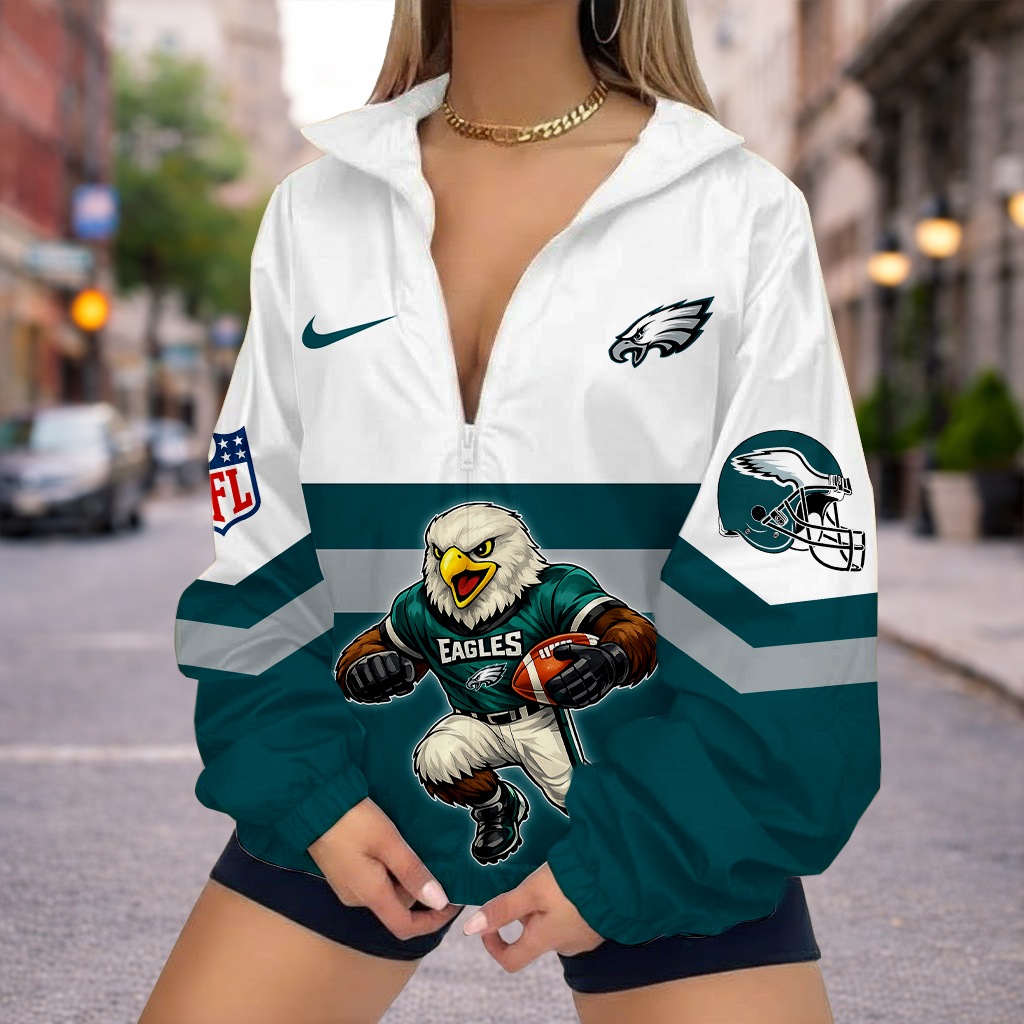 LIMITED EDITION - NEW CUSTOMIZED NFL02 PPE PHILADELPHIA EAGLES V-NECK ZIPPER SWEATSHIRT JACKET