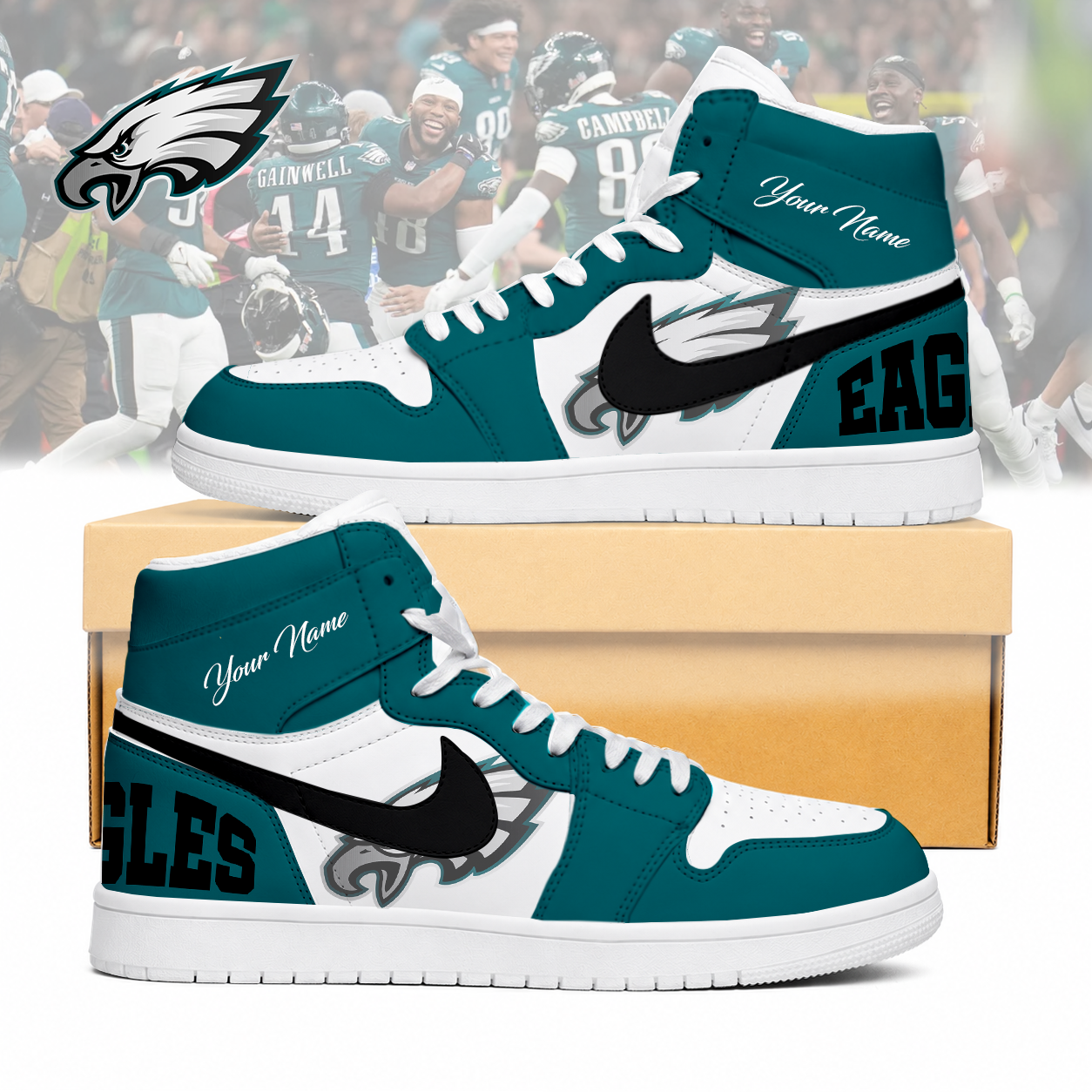 LIMITED EDITION - NEW CUSTOMIZED NFL02 PPE PHILADELPHIA EAGLES AIR JORDAN SNEAKERS