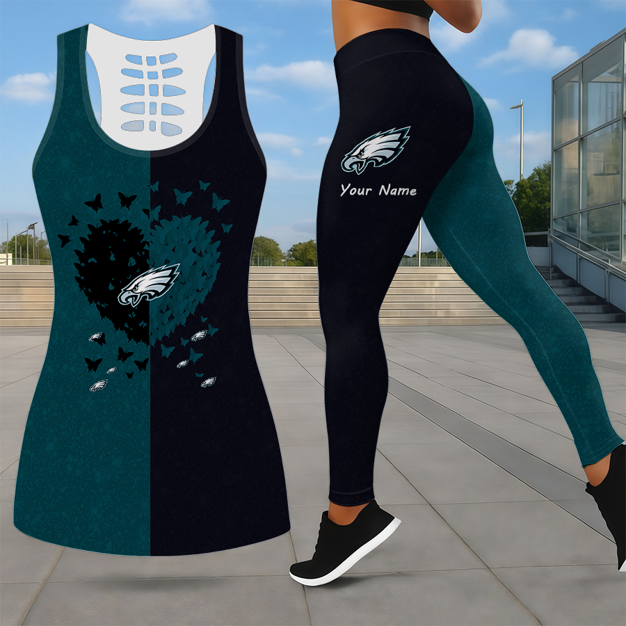 LIMITED EDITION - NEW CUSTOMIZED NFL02 PPE PHILADELPHIA EAGLES LEGGINGS & HOLLOW TANK TOP SET