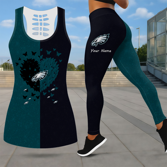 LIMITED EDITION - NEW CUSTOMIZED NFL02 PPE PHILADELPHIA EAGLES LEGGINGS & HOLLOW TANK TOP SET