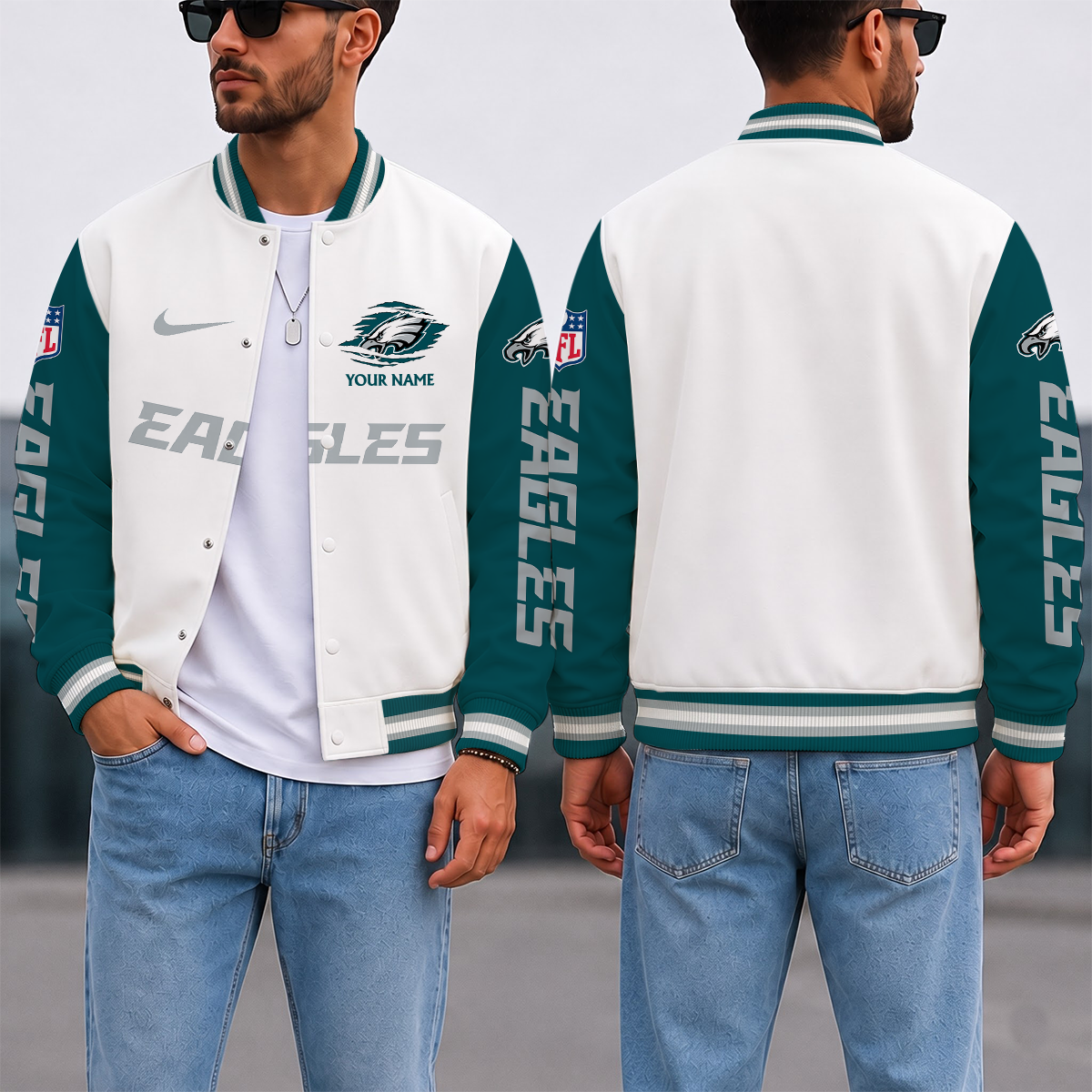 ELITE EDITION - NEW CUSTOMIZED NFL02 PPE PHILADELPHIA EAGLES SATIN VARSITY & BASEBALL JACKET