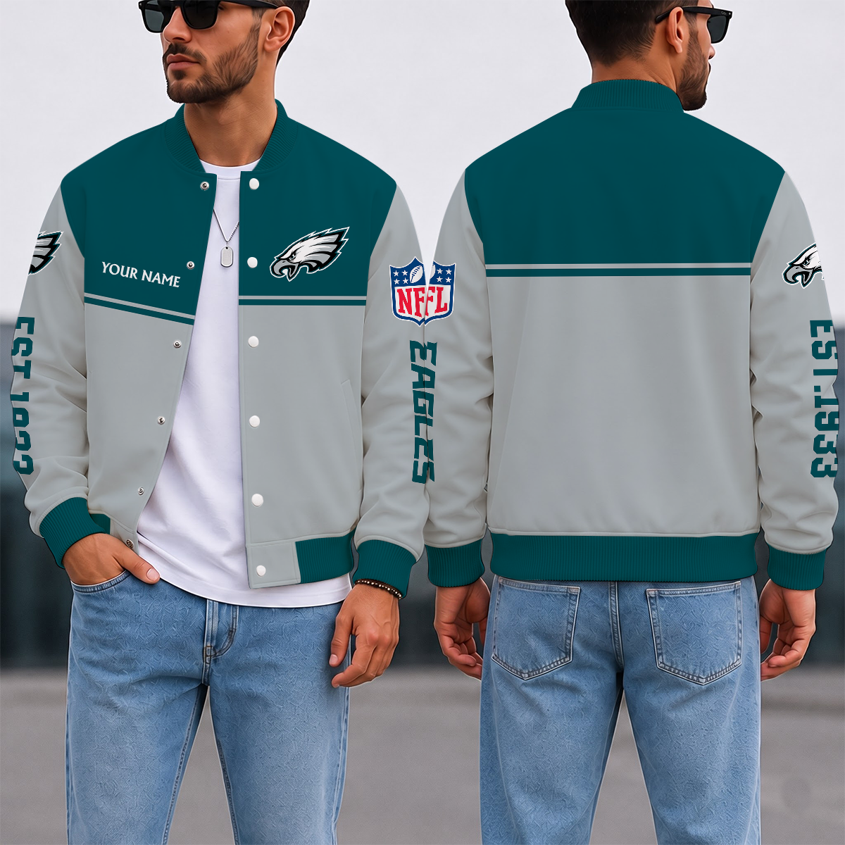 LIMITED EDITION - NEW CUSTOMIZED NFL02 PPE PHILADELPHIA EAGLES SATIN VARSITY & BASEBALL JACKET