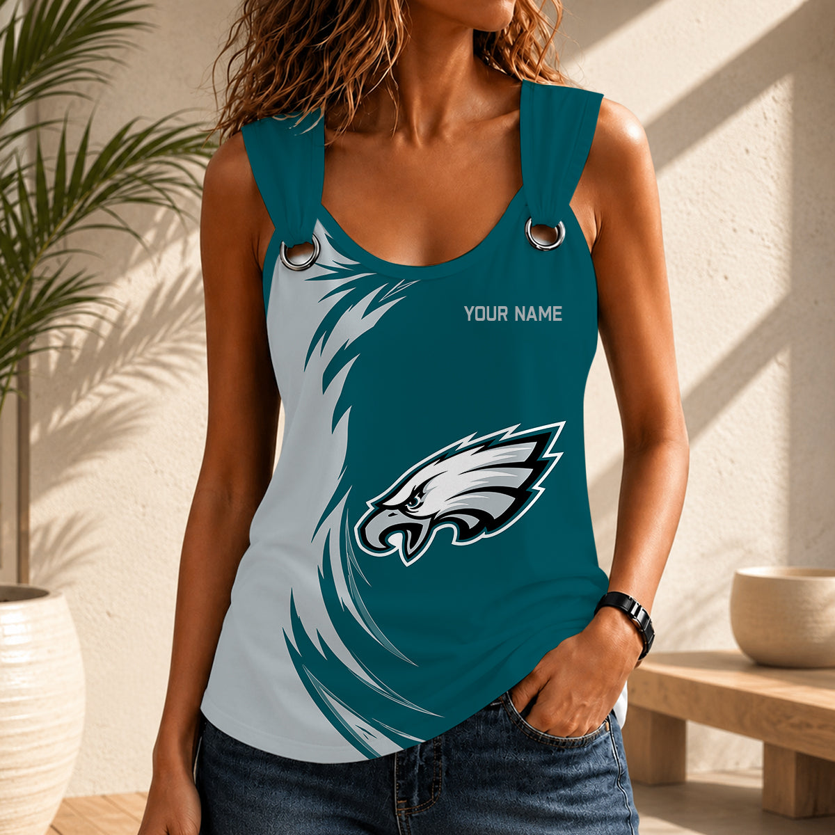 LIMITED EDITION - NEW CUSTOMIZED NFL02 PPE PHILADELPHIA EAGLES O-RING SHOULDER TANK TOP