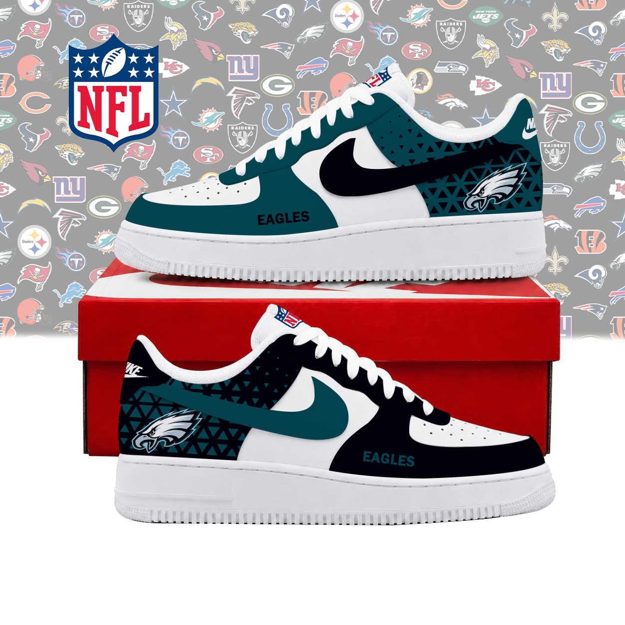 LIMITED EDITION - NEW CUSTOMIZED NFL02 PPE PHILADELPHIA EAGLES AF1 SHOES