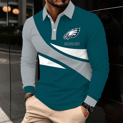[SPECIAL OFFER] NEW CUSTOMIZED NFL02 PPE PHILADELPHIA EAGLES LONG SLEEVE POLO SHIRT