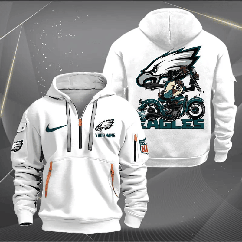 [SPECIAL OFFER] NEW CUSTOMIZED NFL02 PPE PHILADELPHIA EAGLES MUTICOLOR QUARTER ZIP HOODIE