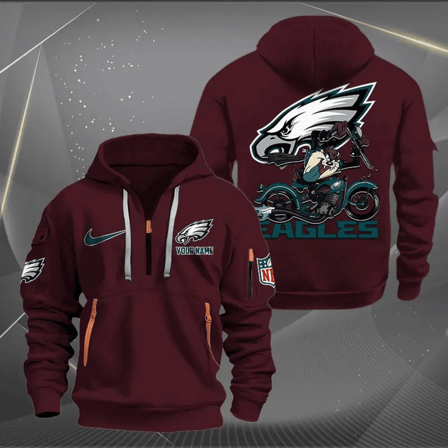 [SPECIAL OFFER] NEW CUSTOMIZED NFL02 PPE PHILADELPHIA EAGLES MUTICOLOR QUARTER ZIP HOODIE