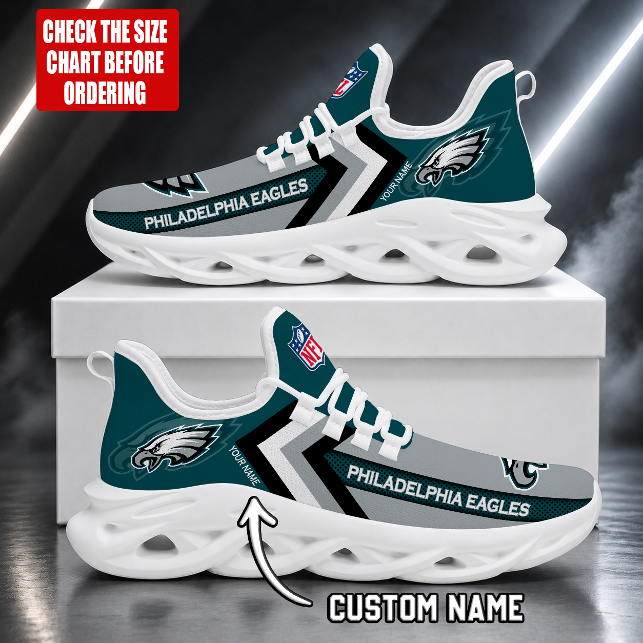 LIMITED EDITION - NEW CUSTOMIZED NFL02 PPE PHILADELPHIA EAGLES UNISEX MAX SOUL SHOES