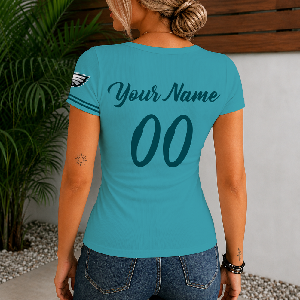 [SPECIAL OFFER] NEW CUSTOMIZED NFL02 PPE PHILADELPHIA EAGLES WOMEN'S SHORT SLEEVE HENLEY T-SHIRT