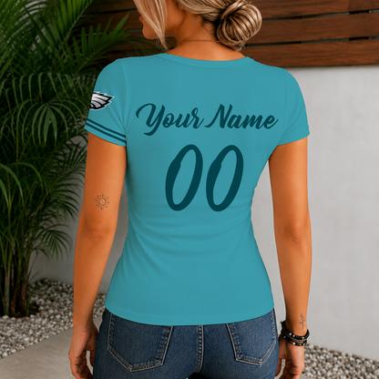 [SPECIAL OFFER] NEW CUSTOMIZED NFL02 PPE PHILADELPHIA EAGLES WOMEN'S SHORT SLEEVE HENLEY T-SHIRT