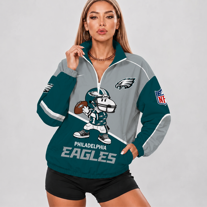 [SPECIAL OFFER] NEW CUSTOMIZED NFL02 PPE PHILADELPHIA EAGLES V-NECK ZIPPER SWEATSHIRT JACKET