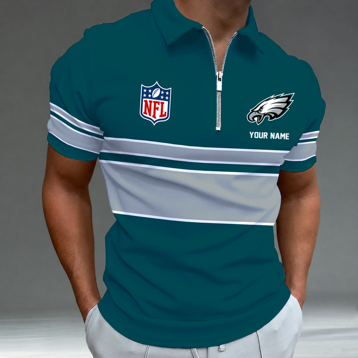 [SPECIAL OFFER] NEW CUSTOMIZED NFL02 PPE PHILADELPHIA EAGLES ZIP POLO SHIRT
